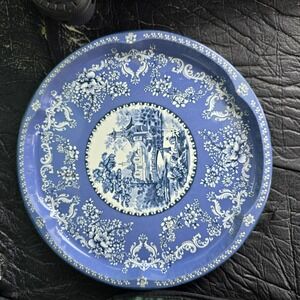 Daher Decorated‎ Ware Tray Blue Floral Pagoda Scene Vintage Decorative Round